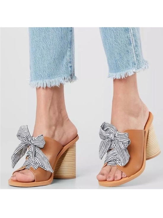 Dolce Vita Shoes - Dolce Vita Women's Tan Bow Block Heel Slide Sandals